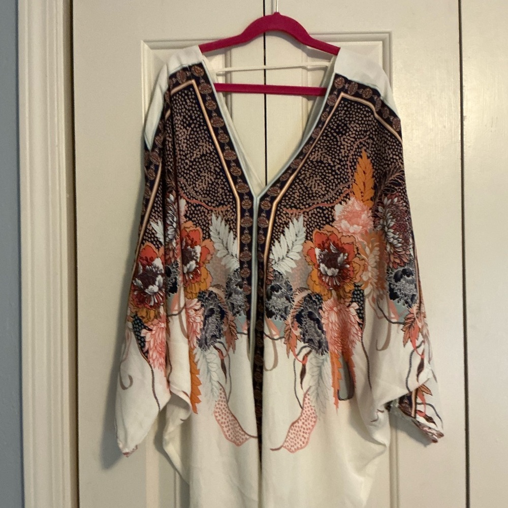 Rose & Olive Floral Kimono Tunic in Cream, Rust, Pink and Gray